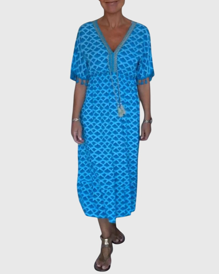 V-neck casual dress with print