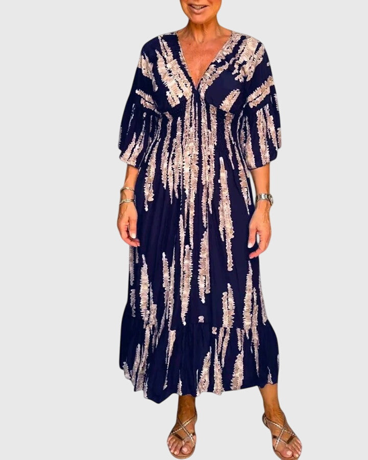 3/4 sleeve dress with a V-neck