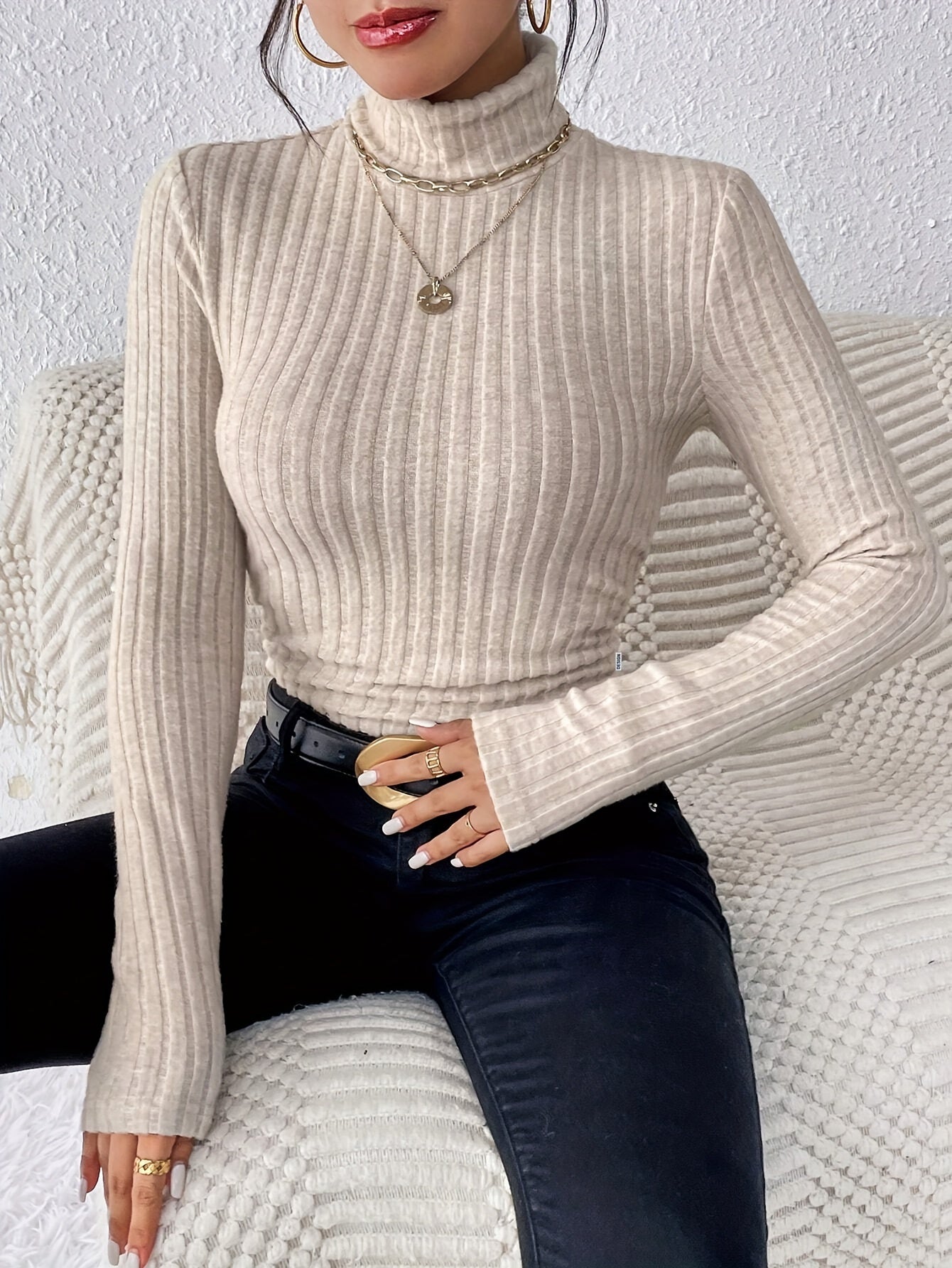 Schildpad Nek Slanke Trui, Elegante Effen Kleur Lange Mouw Trui Voor Herfst & Winter, Dameskleding