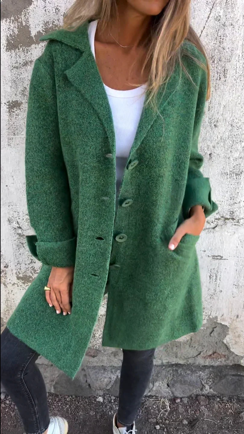 Noémie - Manteau casual à simple boutonnage avec revers en laine