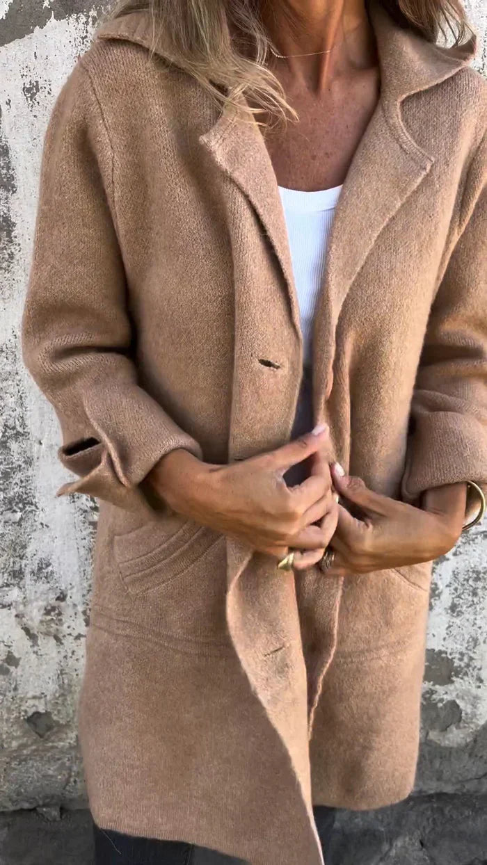 Noémie - Manteau casual à simple boutonnage avec revers en laine