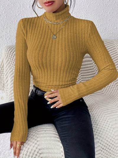 Schildpad Nek Slanke Trui, Elegante Effen Kleur Lange Mouw Trui Voor Herfst & Winter, Dameskleding