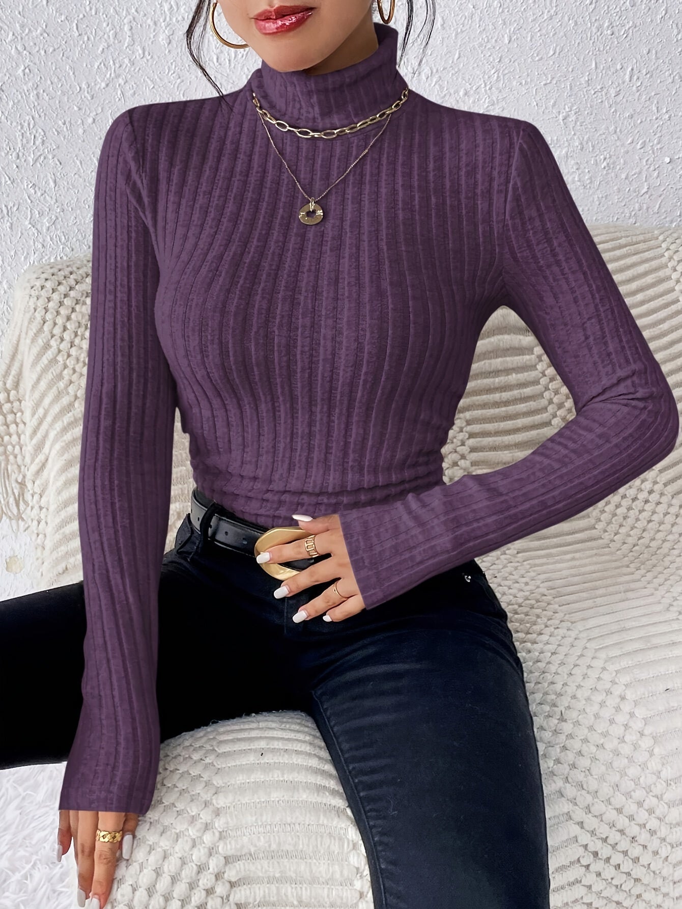 Schildpad Nek Slanke Trui, Elegante Effen Kleur Lange Mouw Trui Voor Herfst & Winter, Dameskleding