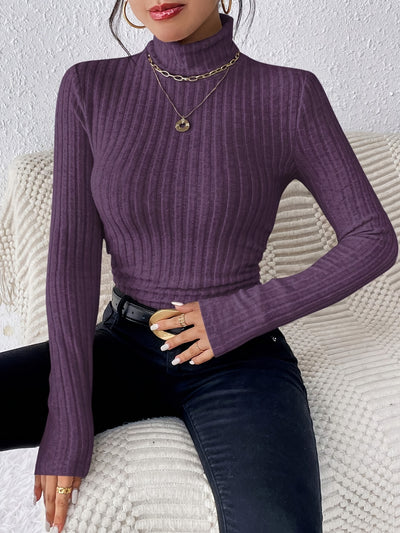 Schildpad Nek Slanke Trui, Elegante Effen Kleur Lange Mouw Trui Voor Herfst & Winter, Dameskleding