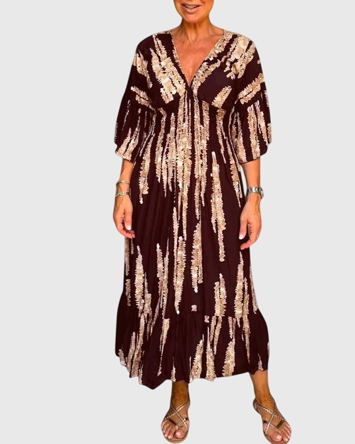 3/4 sleeve dress with a V-neck