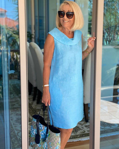 Marilène – Robe en Lin à Col Plissé