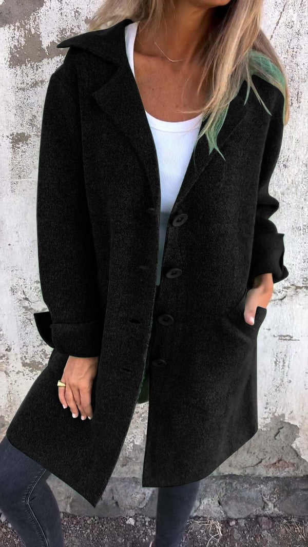 Noémie - Manteau casual à simple boutonnage avec revers en laine