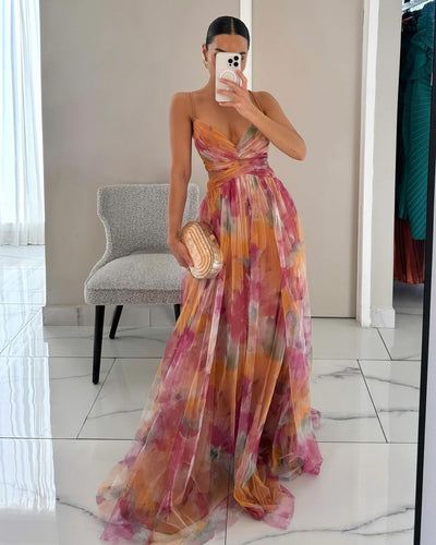 Valentina - Incantevole Maxi-abito con Stampa Floreale