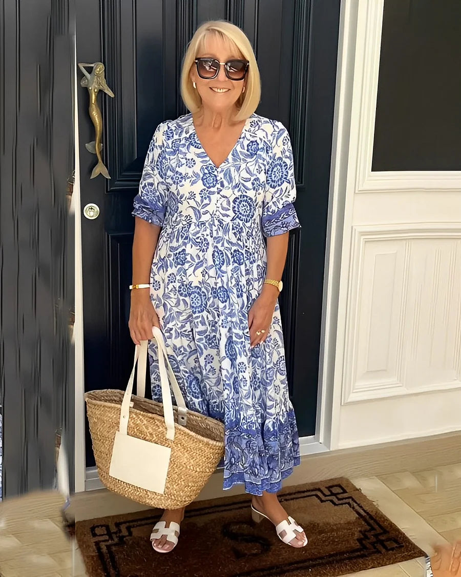 Léa  - Robe à Imprimé Floral Superposé