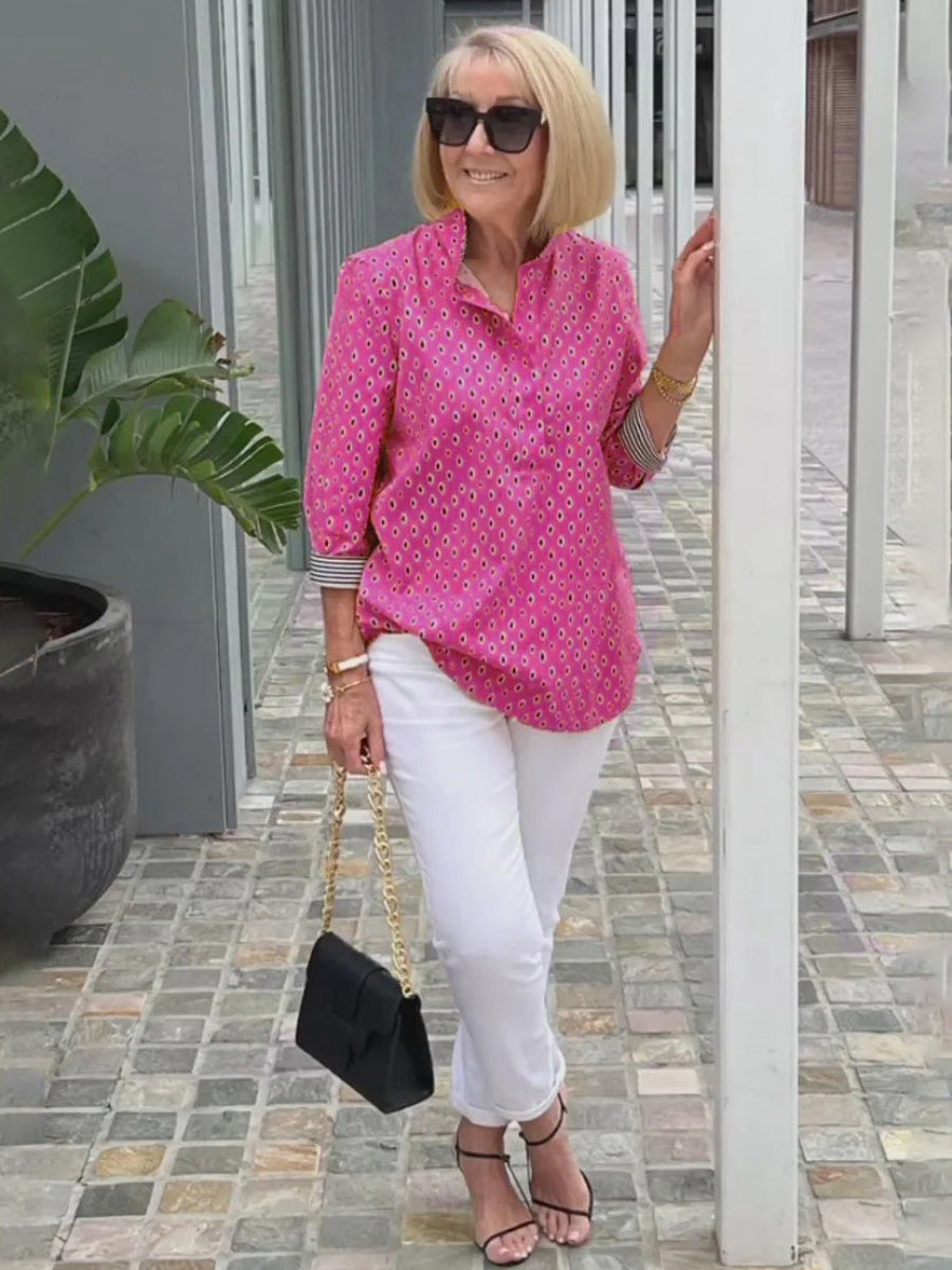 Marika™ Camisa elegante de algodão e linho