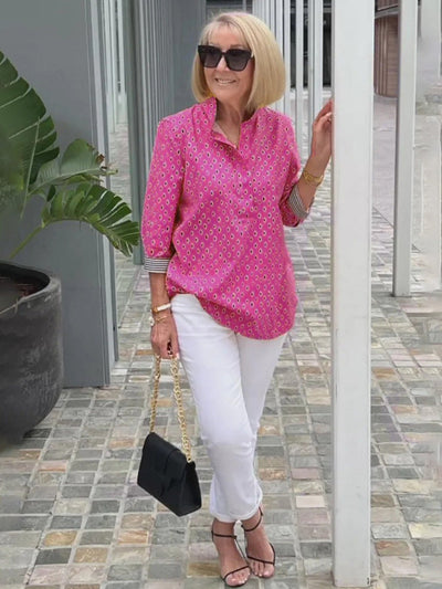 Marika™ Camisa elegante de algodão e linho