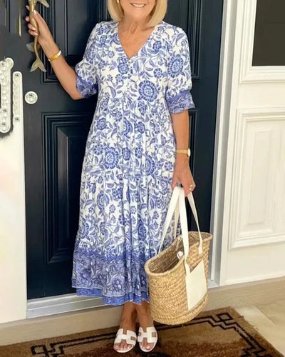 Léa  - Robe à Imprimé Floral Superposé