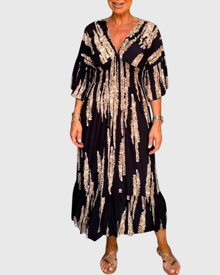 3/4 sleeve dress with a V-neck