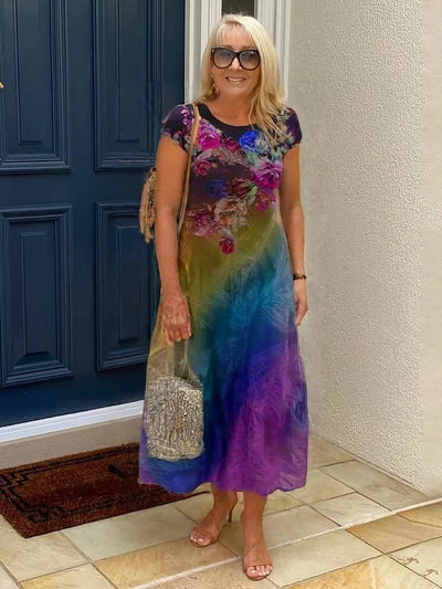 Crew neck pocket short sleeve trend print dress