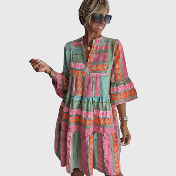 Ava - Chic V-Neck Cotton Hemp Summer Dress