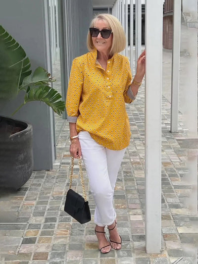 Marika™ Camisa elegante de algodão e linho