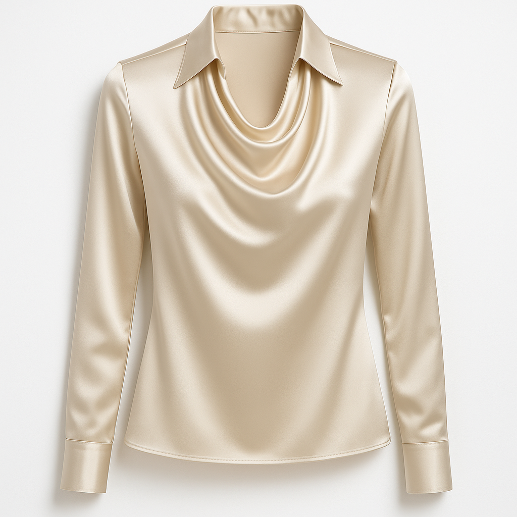 Glinsende bluse med plisserte hals – chic & tidløs