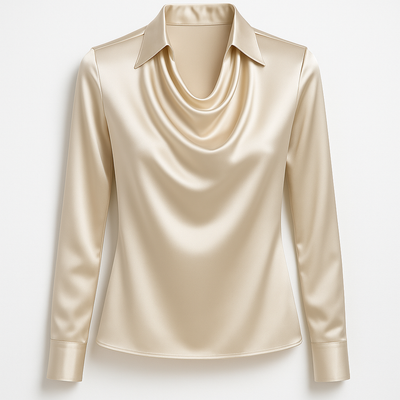 Glinsende bluse med plisserte hals – chic & tidløs