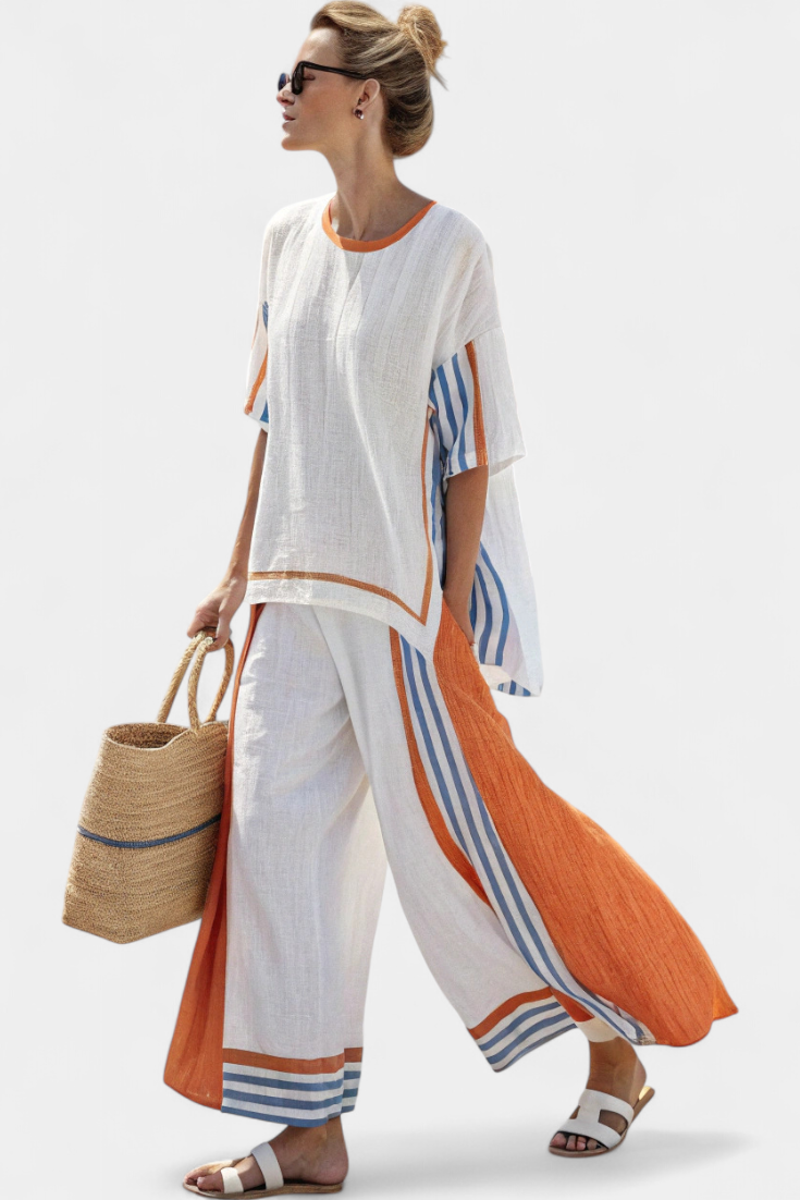 Anzaleira | Elegant Ethnic Bamboo Linen Set with Stripes
