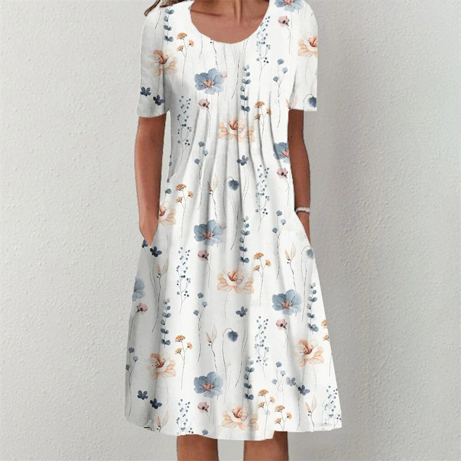 Vestido elegante feminino casual temperamento vestido feminino manga curta vestidos soltos férias de fim de semana