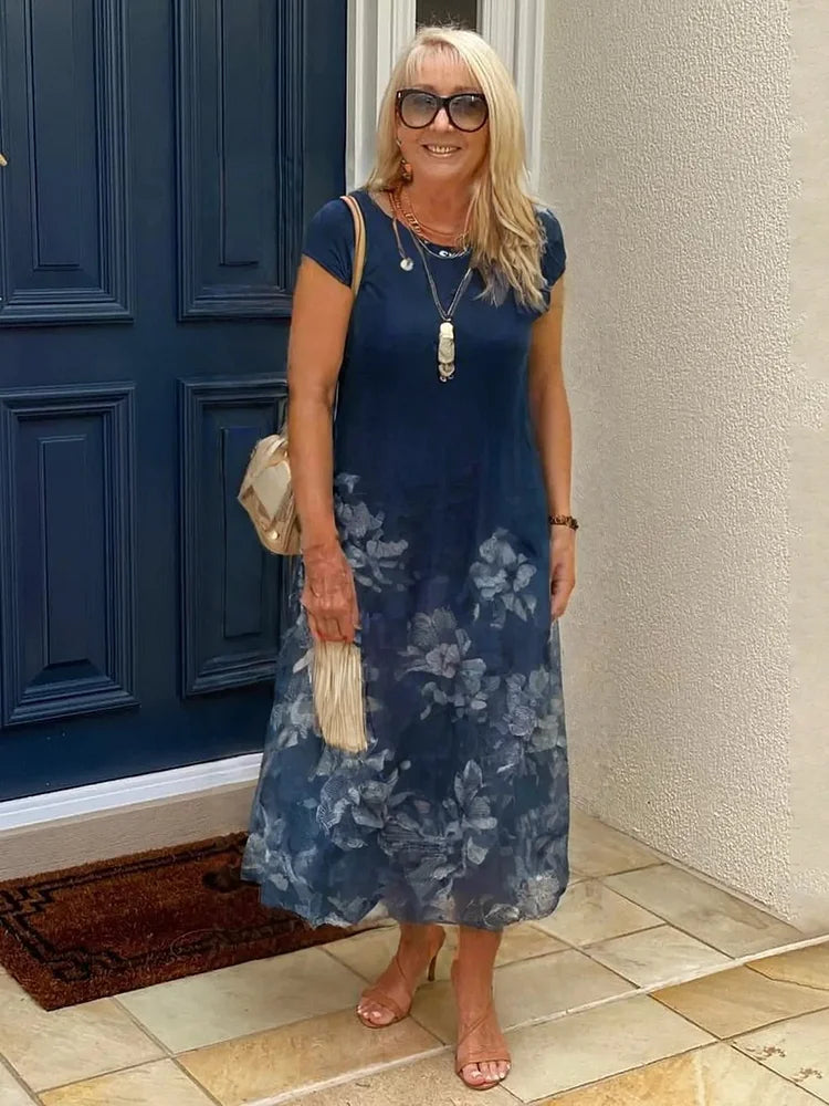 Crew neck pocket short sleeve trend print dress