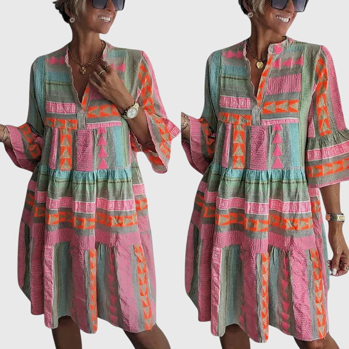 Ava - Chic V-Neck Cotton Hemp Summer Dress