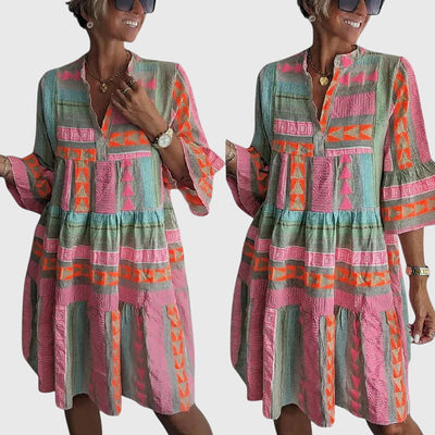 Ava - Chic V-Neck Cotton Hemp Summer Dress
