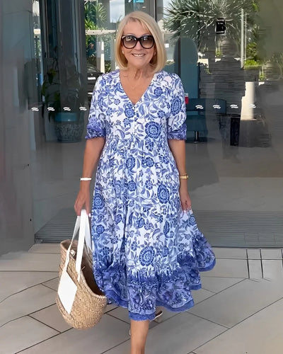 Léa  - Robe à Imprimé Floral Superposé