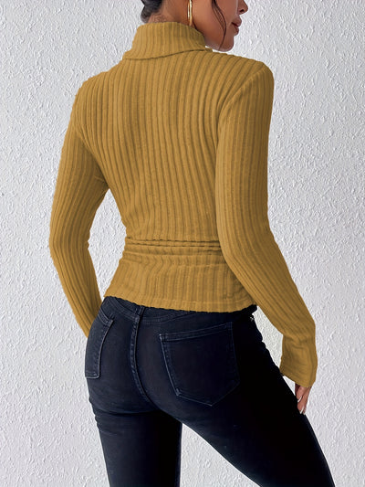 Schildpad Nek Slanke Trui, Elegante Effen Kleur Lange Mouw Trui Voor Herfst & Winter, Dameskleding