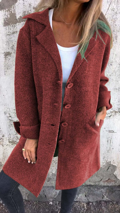 Noémie - Manteau casual à simple boutonnage avec revers en laine