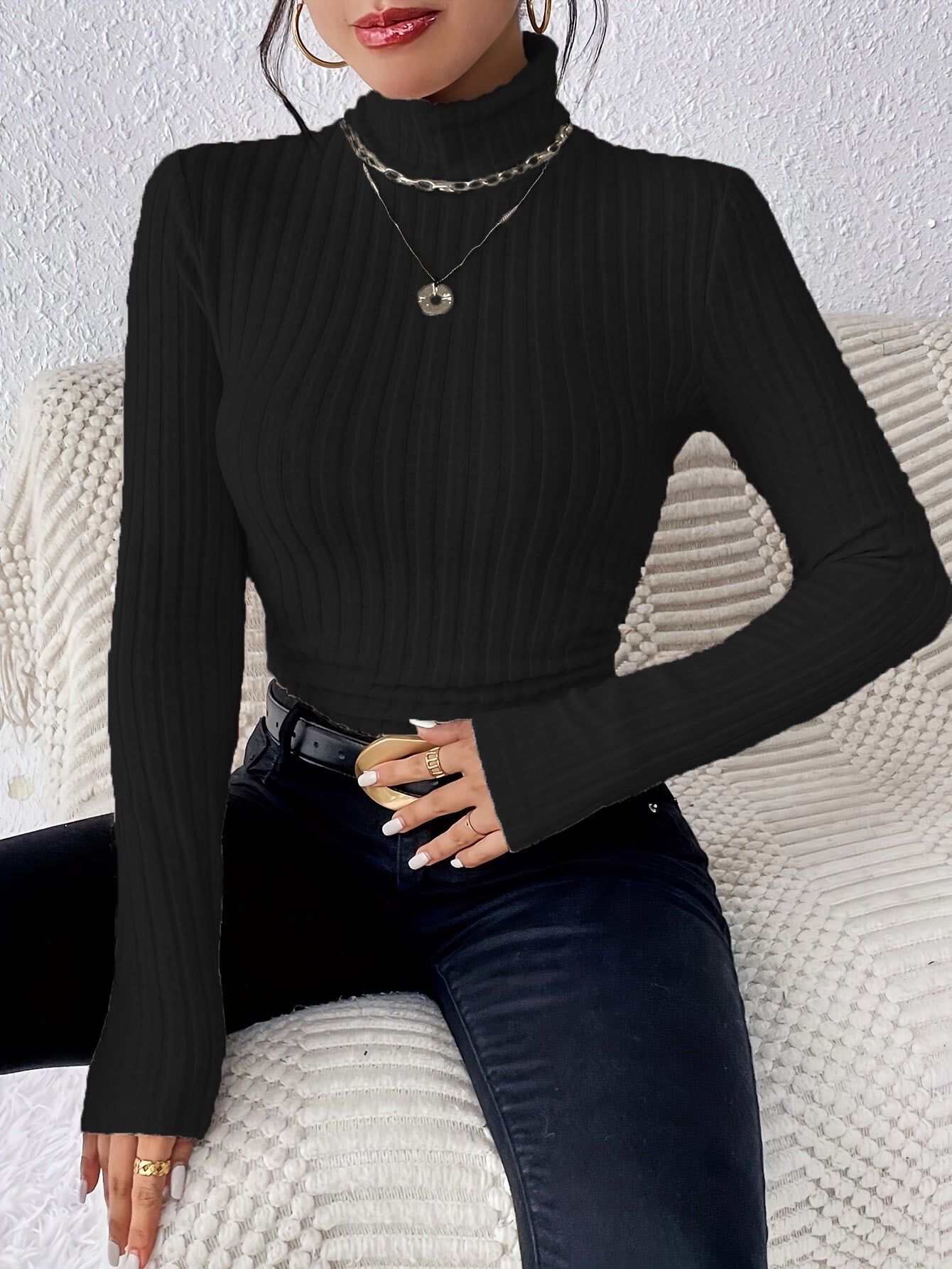 Schildpad Nek Slanke Trui, Elegante Effen Kleur Lange Mouw Trui Voor Herfst & Winter, Dameskleding