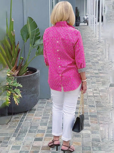 Marika™ Camisa elegante de algodão e linho