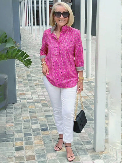 Marika™ Camisa elegante de algodão e linho
