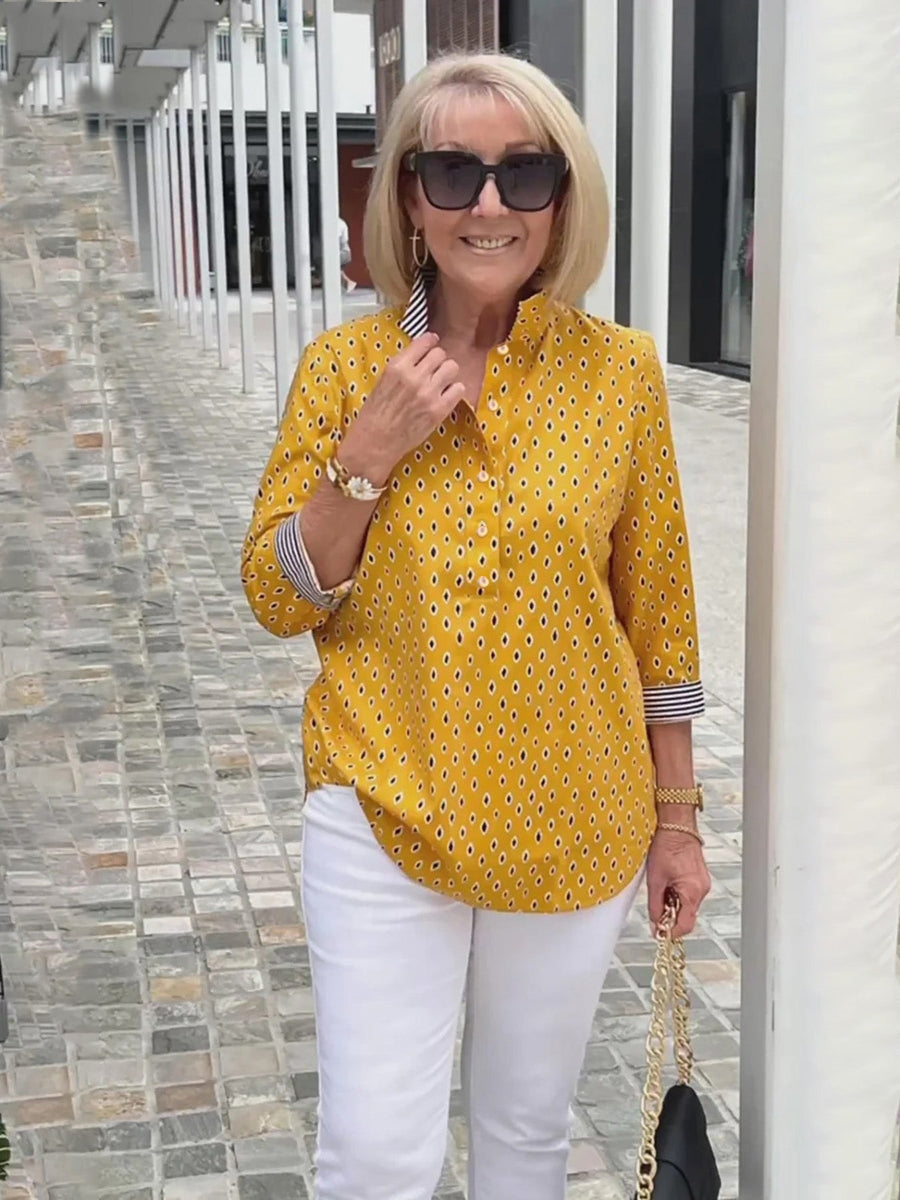 Marika™ Camisa elegante de algodão e linho