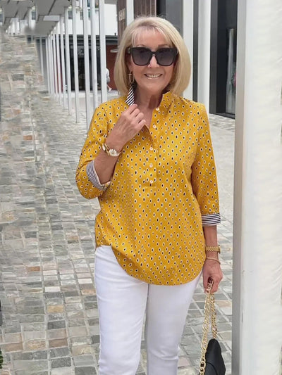 Marika™ Camisa elegante de algodão e linho