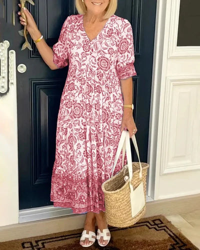 Léa  - Robe à Imprimé Floral Superposé