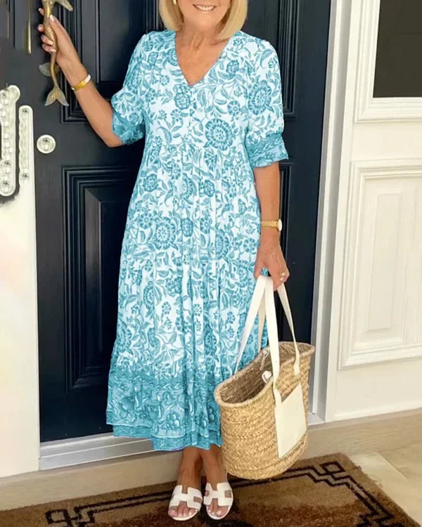 Léa  - Robe à Imprimé Floral Superposé