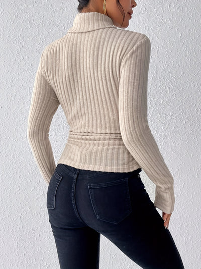 Schildpad Nek Slanke Trui, Elegante Effen Kleur Lange Mouw Trui Voor Herfst & Winter, Dameskleding