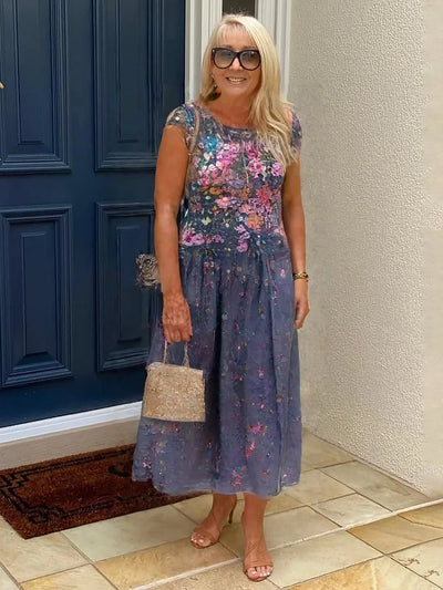 Crew neck pocket short sleeve trend print dress
