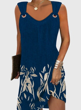 V-Neck Dress with Leaf Print
