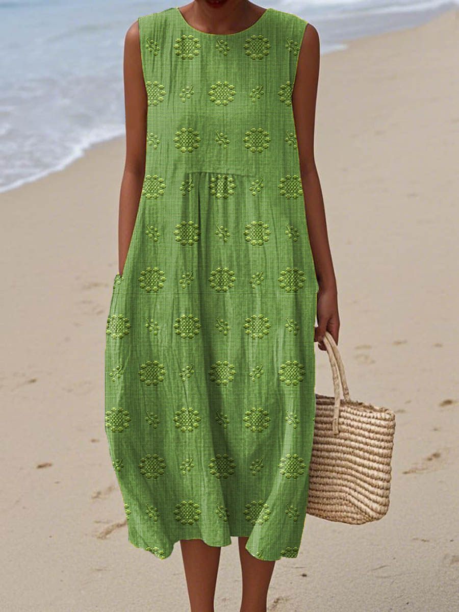 Cathy™- Elegant Sleeveless Cotton Dress with Pockets