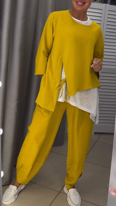Clara™ Ensemble femme haut et pantalon à col rond