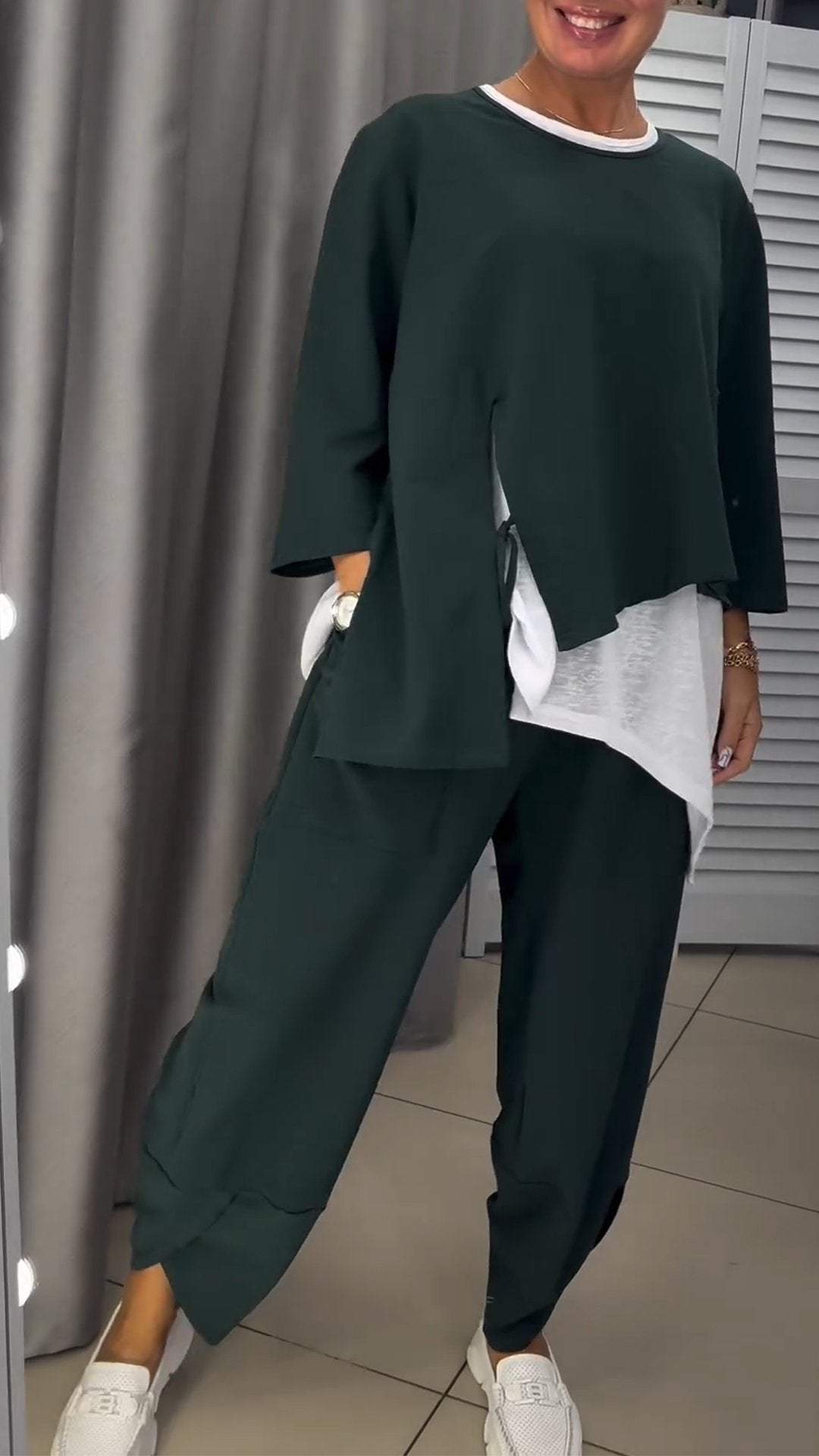 Clara™ Ensemble femme haut et pantalon à col rond