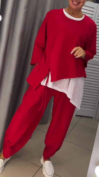 Clara™ Ensemble femme haut et pantalon à col rond