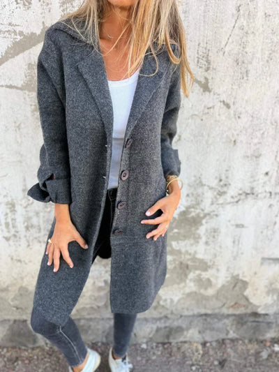 Noémie - Manteau casual à simple boutonnage avec revers en laine