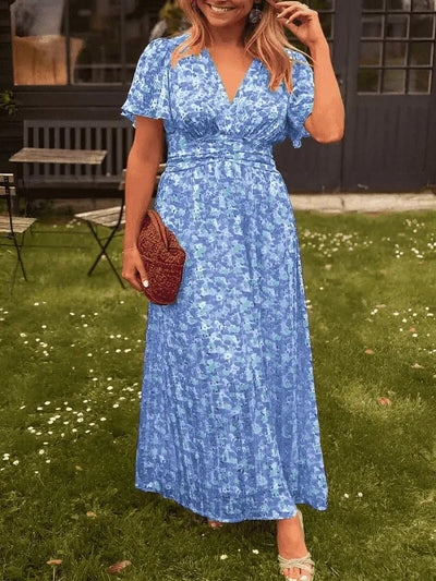 Laila – Ava Maxikjole med V-hals og Blomsterprint