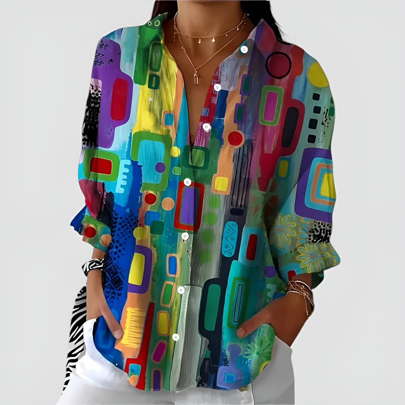 Ragnhild™ bluse med geometrisk mønster