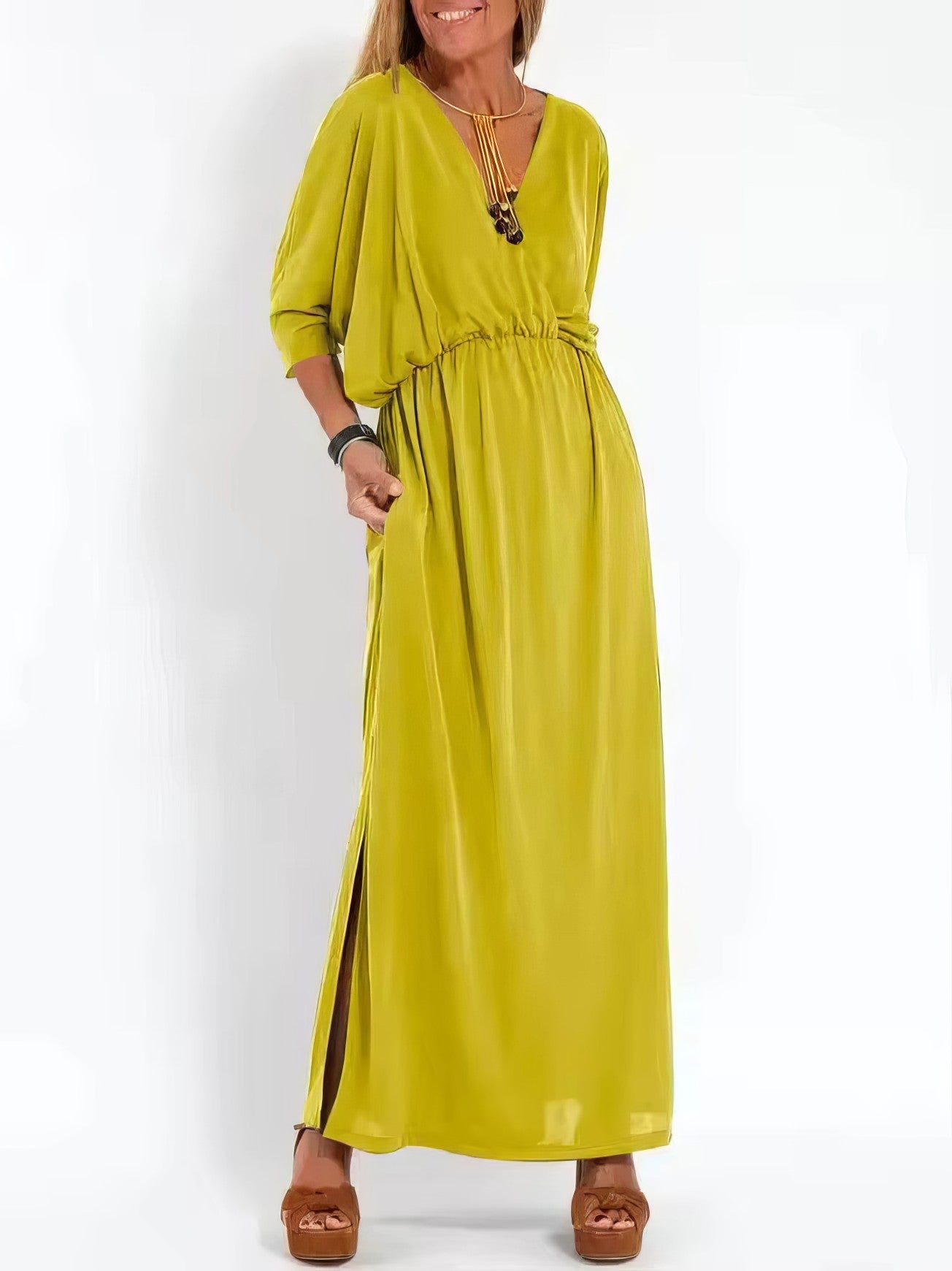 Apolline™ | Robe Longue Vintage à Col en V