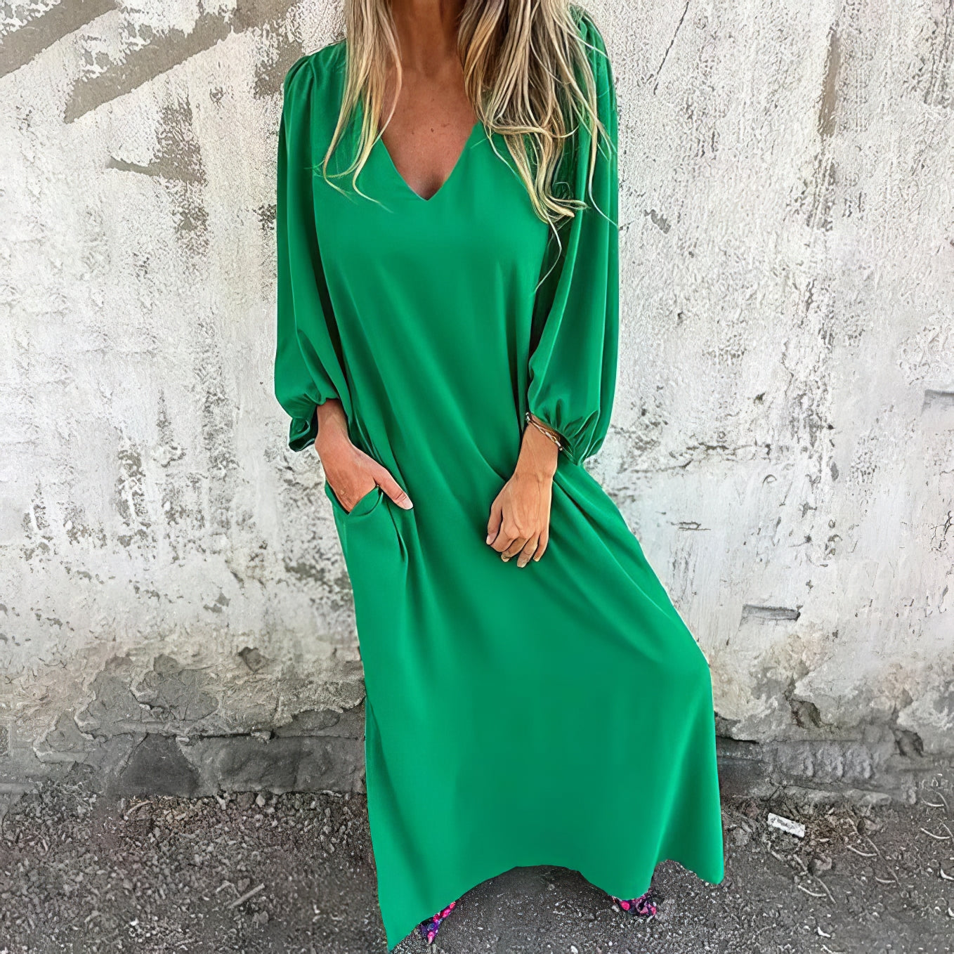 Robe longue bohème avec poches et fente