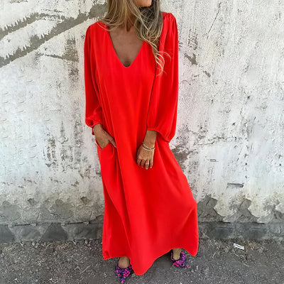 Robe longue bohème avec poches et fente
